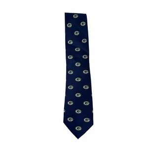 NFL Green Bay Packers Navy Blue Silk Necktie All Over Logo Print Tie Career Nwt